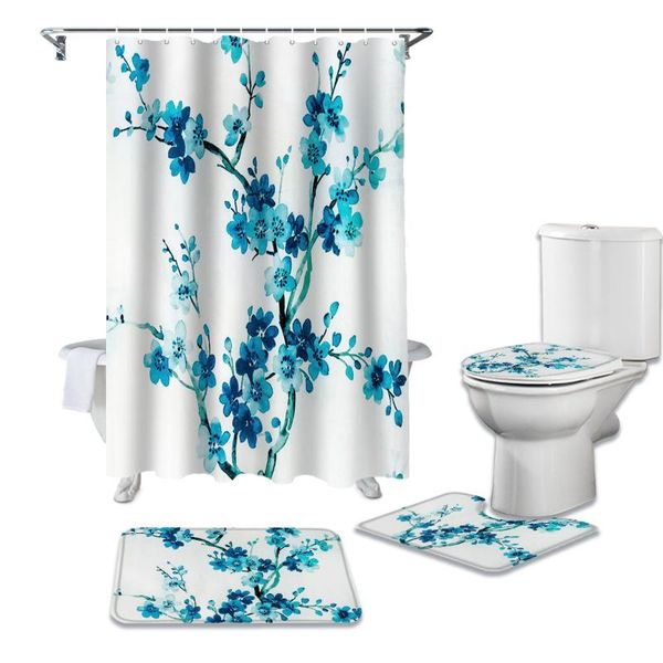 

blue ink plum waterproof shower curtains set bathroom curtain and rug sets