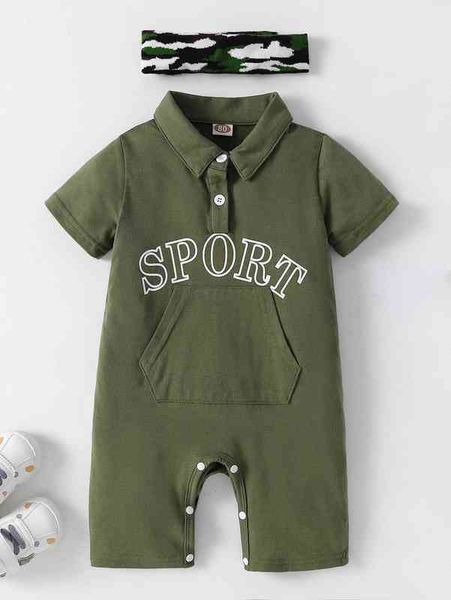 

baby letter graphic kangaroo pocket polo neck romper she, Blue