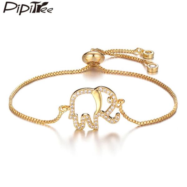 

charm bracelets pipitree cute hollow animal elephant bracelet femme clear cz zircon adjustable chain bangle women girls jewelry, Golden;silver