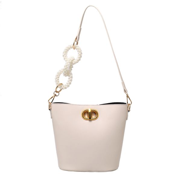 

fashion female bag 2021 new solid color european and american trend pearl chain bucket shape young women shoulder messenger bag, Black;red