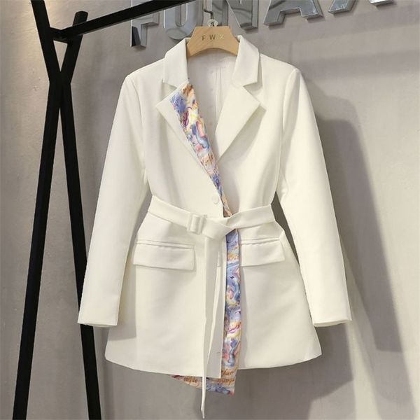 

[ewq] long sleeve stitching print design trendy ladies suit korea office queen blazer autumn suits outwear coat 16w5 211019, White;black