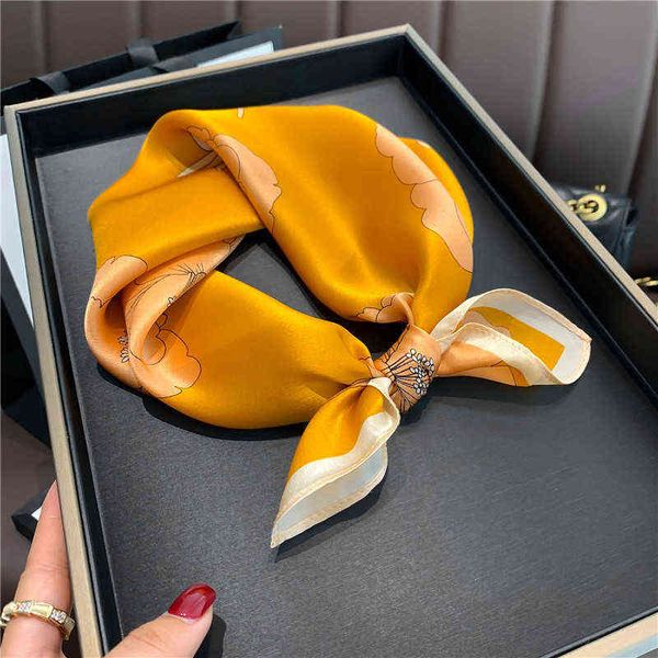 

scarves 2022 summer korean decorative women's mulberry silk small square flower scarf, Blue;gray