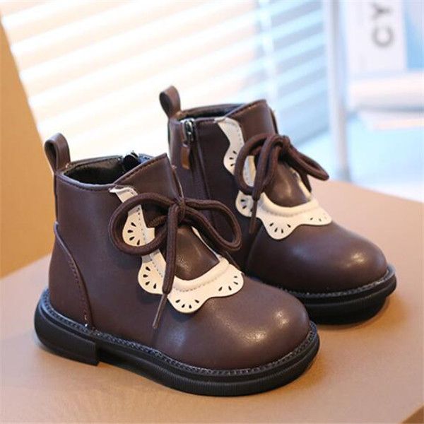 

Autumn Winter Kids Girls Short Boot Side Zipper Toddlers Baby Single Boots Fashion Children Martin Boots Princess Shoes Size 21-30, Black
