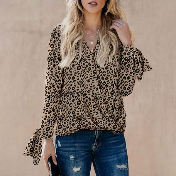 

women's blouses & shirts spring autumn women leopard serpentine printing long sleeve chiffon shirt 2021 fall womens clothing fashion, White