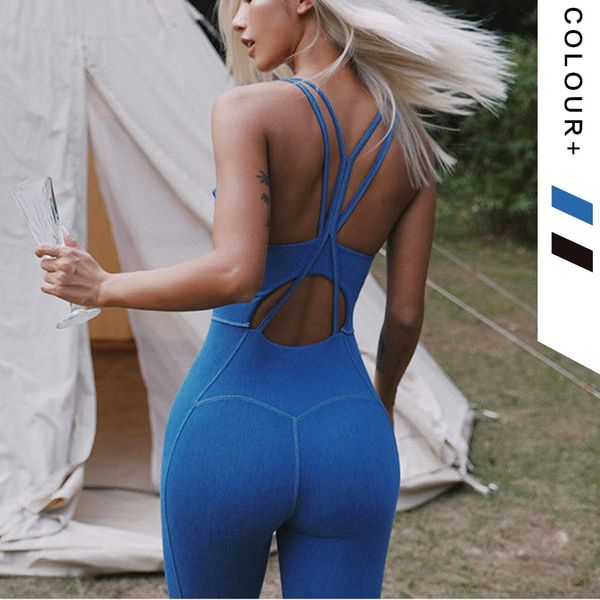 

Seamless Yoga Sets Women Sleeveless Gym Clothing Ba Strap Cross Yoga Set with Padded Sports Tights Rompers Fitness JumpsuitFree shipping by, White;black