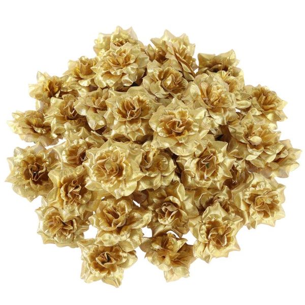

decorative flowers & wreaths vorcool 50pcs silk rose flower heads for hat clothes embellishment 4.5cm (golden)
