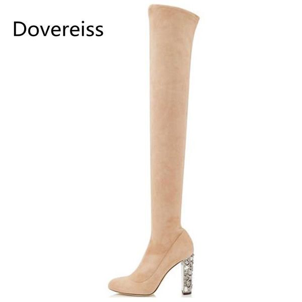 

boots dovereiss fashion women's shoes winter elegant round toe zipper chunky heels over the knee concise mature 10cm, Black