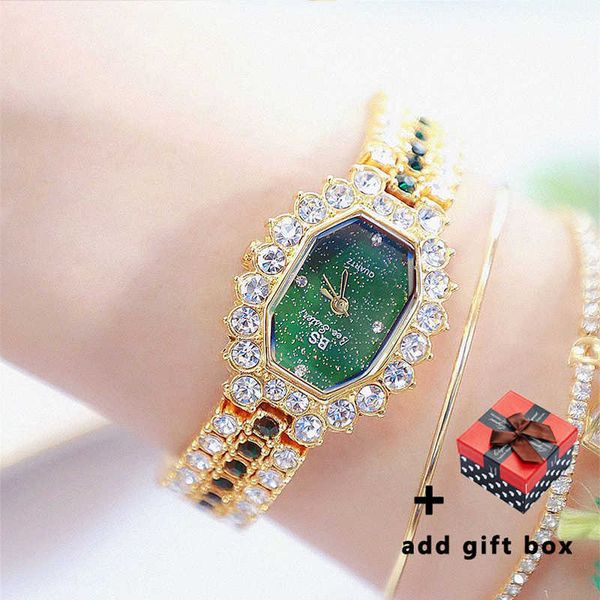 Bs Abito elegante Donna Orologi Marca famosa Fashion Diamond Green Orologio da polso femminile Orologio in acciaio inossidabile Montre Femme 210527