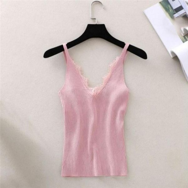 

women's tanks & camis women hook flower lace tank solid stitching v-neck female knitted short slim sleeveless, White