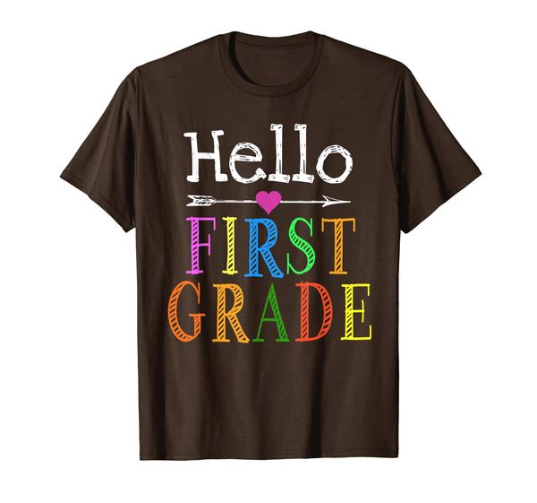 

hello 1st grade first day of back to school teacher student t-shirt, White;black