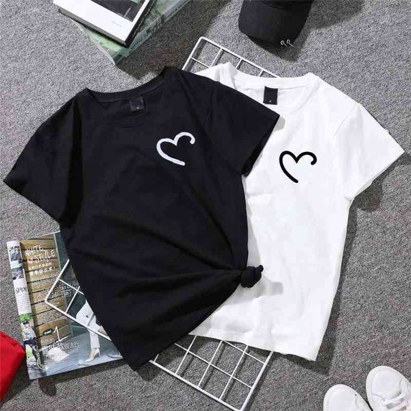 

women's couple summer black and white casual t-shirt, women's love printed t-shirt
