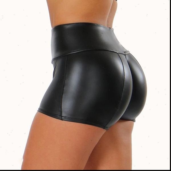 

women shorts pu leather short pants slim casual elastic waist plus size, White;black