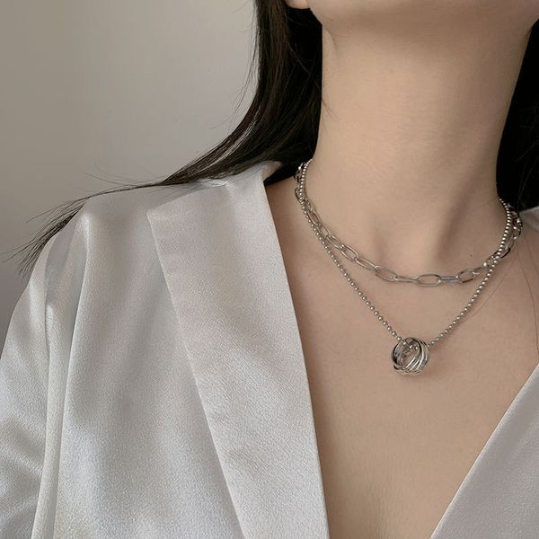 

hop stainless hip steel multi-layer necklaces for women, Silver