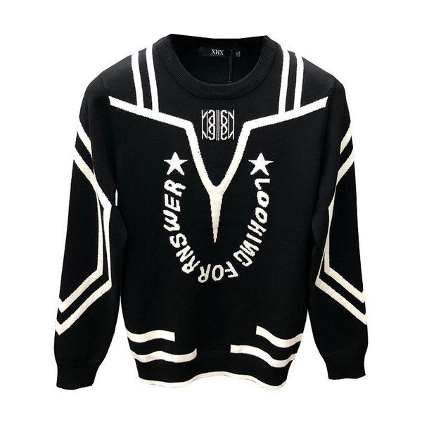 

men's sweaters 2021 autumn and winter round neck sweater slim letter color matching korean fashion base, White;black