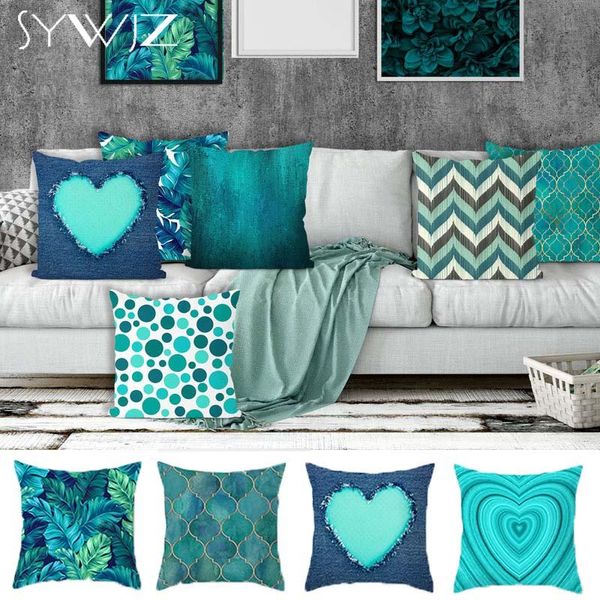 

cushion/decorative pillow teal blue cushion cover leaves geometric heart sofa home decor throw pillows car decorative case accessories