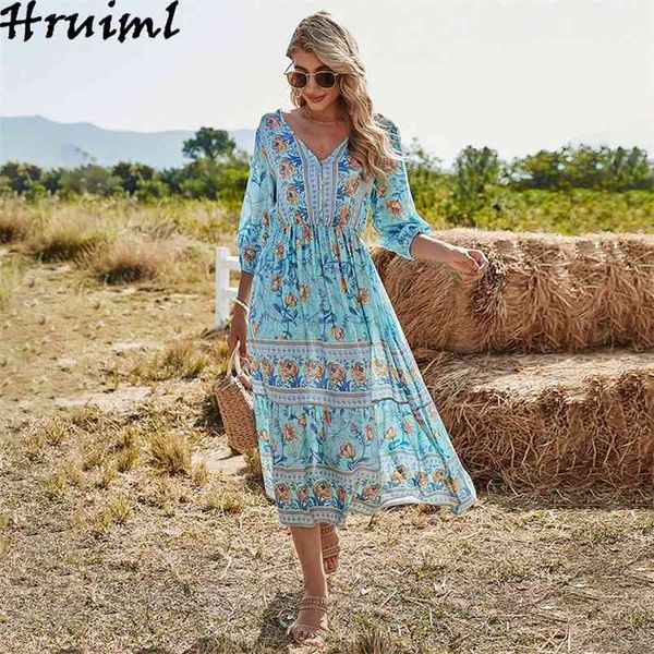 

maxi dress v-neck floral printing fashion arrival bohemian button a-line casual holiday style women's es 210513, Black;gray