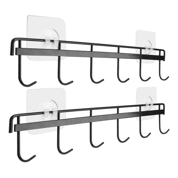 

adhesive wall hooks rack kitchen rail, space saving hanger no drilling mounted accessory pack of 2 & rails