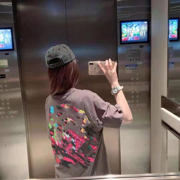 

crosin 2021 summer new hakka cross painted short sleeve medium length crew neck fashion loose men and women's lovers, Black