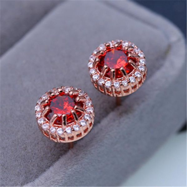 

rose gold color earrings personality charm temperament female models simple love round inlaid zircon earring jewelry stud, Golden;silver