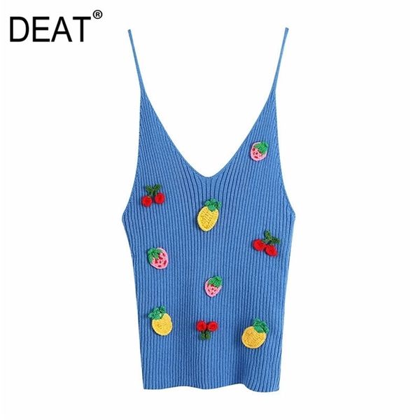 

[deat] spring summer fashion sling printing embroidery elasticity knitting chic elegant women tank 13c714 210527, White