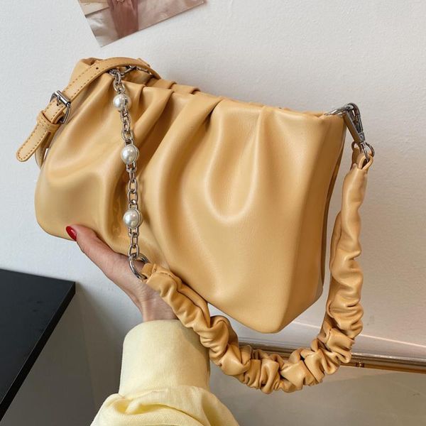 

shoulder bags underarm bag female 2021 one-shoulder messenger small square french summer commuter handbags folds portable pearl chain
