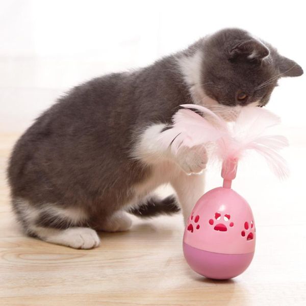 

cat toys interactive funny pet tumbler ball toy teaser wobble with feather