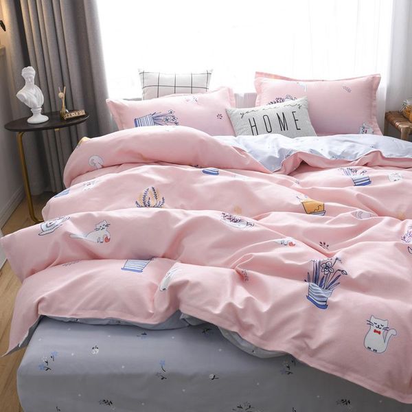 

bedding sets potted plants cat printed washed cotton quilt cover pillow case bed sheet bedroom soft comfortable single set oceania