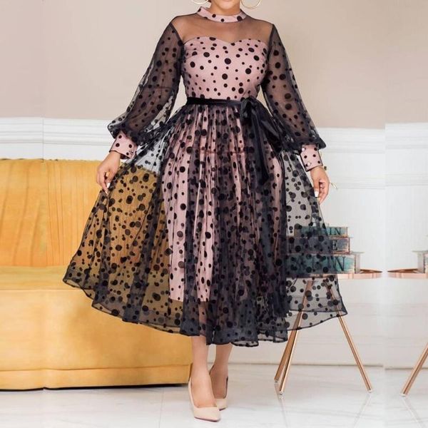 

african dresses for women spring autumn africa clothing long sleeve dress o-neck perspective slim office lady party ethnic, Red