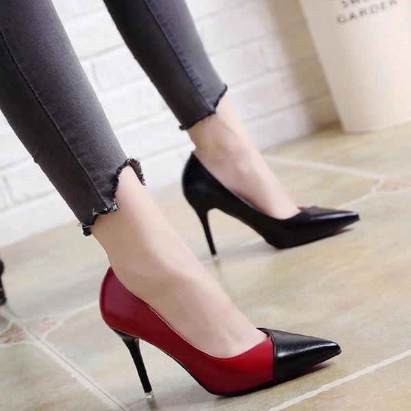 

women high heel pumps mixed color fashion party shoes thin slip on wedding heels brand quality red black pink dress