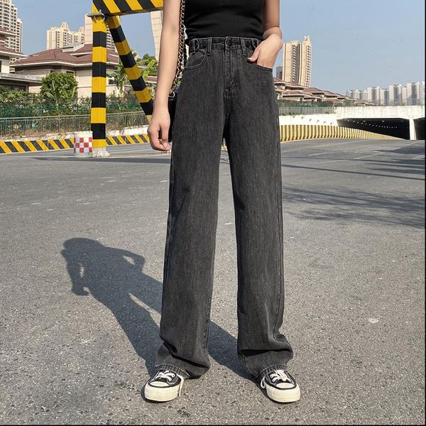 

straight jeans woman plus womens jean size black denim pants lace washed button fashion high waist boyfriend for women, Blue