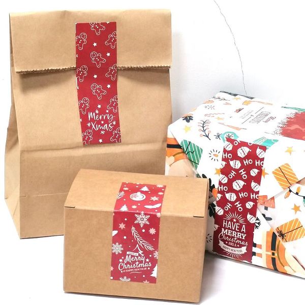 

gift wrap 30-90pcs 3cm*9cm merry christmas rectangle santa claus decorative package stickers wrapping box label tags