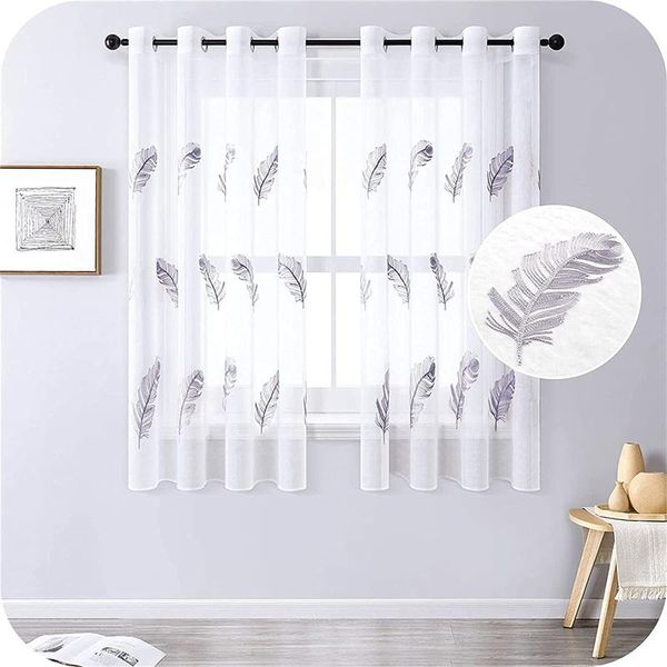 

curtain & drapes modern feather embroidered sheer for window short voile tulle kitchen bedroom living room drape half-window