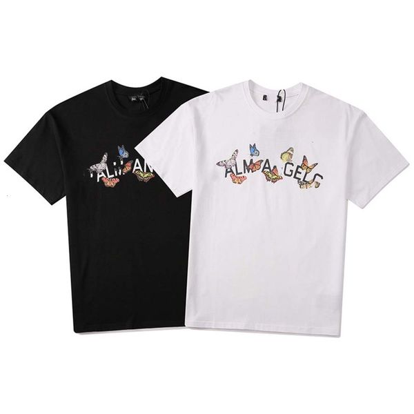 

summer butterfly letters printed short sleeved men and women casual brand t shirt, White;black