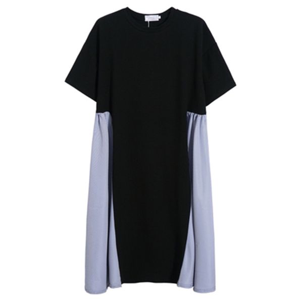 Черный белый полосатый пэчворк с коротким рукавом свободное повседневное лето MIDI платье женщины женщина D1257 210514