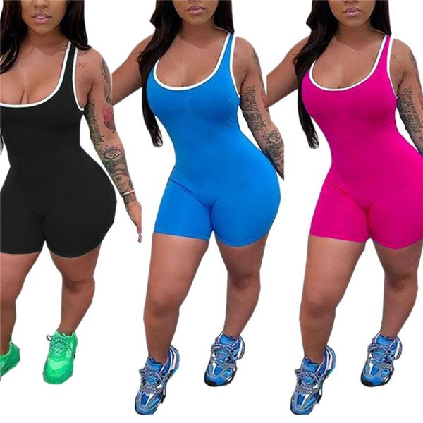 

women's jumpsuits & rompers women casual playsuits bodycon sleeveless romper skinny jumpsuit summer solid playsuit shorts 3 color, Black;white