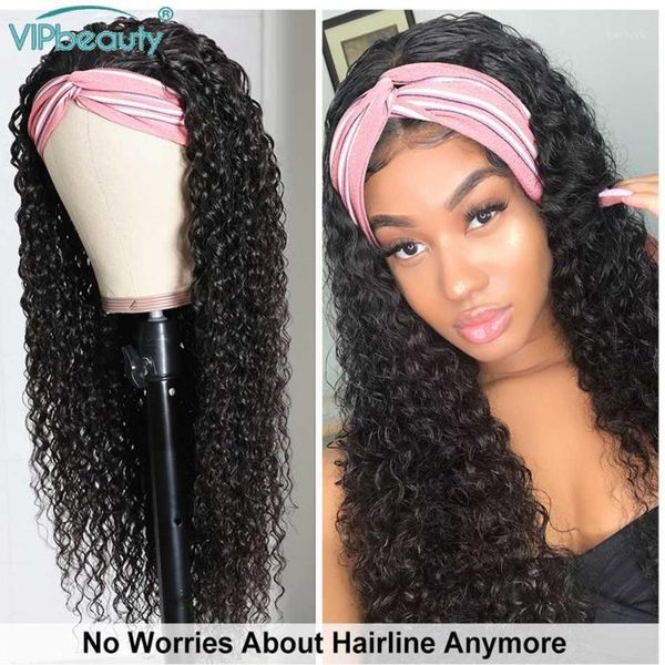 

malaysian curly headband wig human hair 12"-24" scarf easy to install jerry curl with vipbeauty 180% remy1, Black;brown