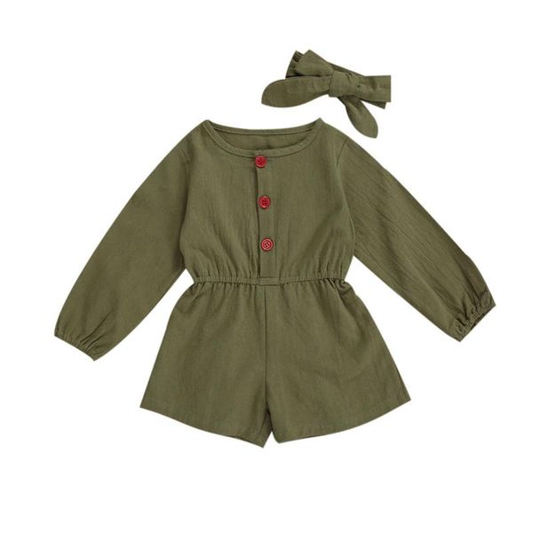 

6-36m infant baby toddler autumn fall rompers button front jumpsuit for boys girls shorts with headband set jumpsuits, Blue
