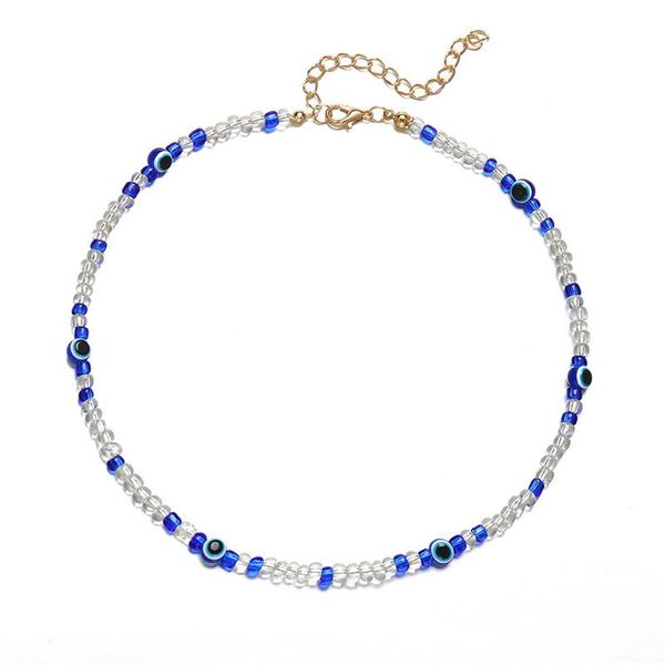 

chokers 1pc bohemia vintage rice bead evil eye choker necklace for women blue round turkish clavicle chain jewelry n253, Golden;silver