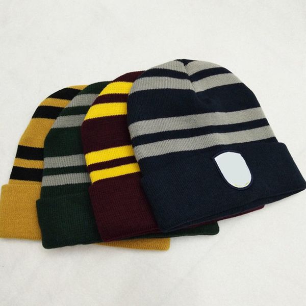 

college style knitted hats striped beanies magic school badge design crochet hat bonnet winter skull caps cosplay costume knit cap beanie, Yellow