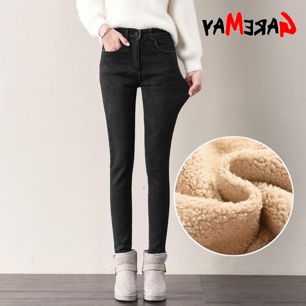 

women's jeans warm black for women with fleece high waisted denim skninny female stretch plus size mom winter femme, Blue