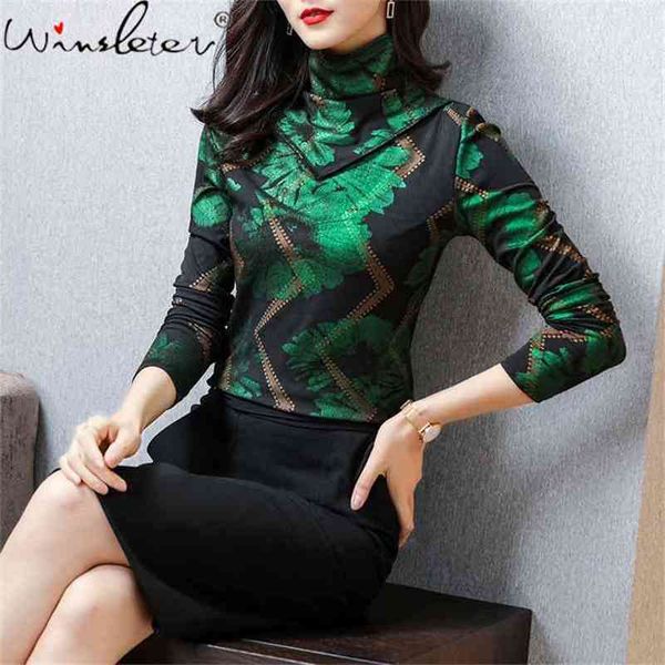 

spring fall european clothes t-shirt girl fashion turtleneck print women long sleeve bottoming shirt tees t11413a 210421, White