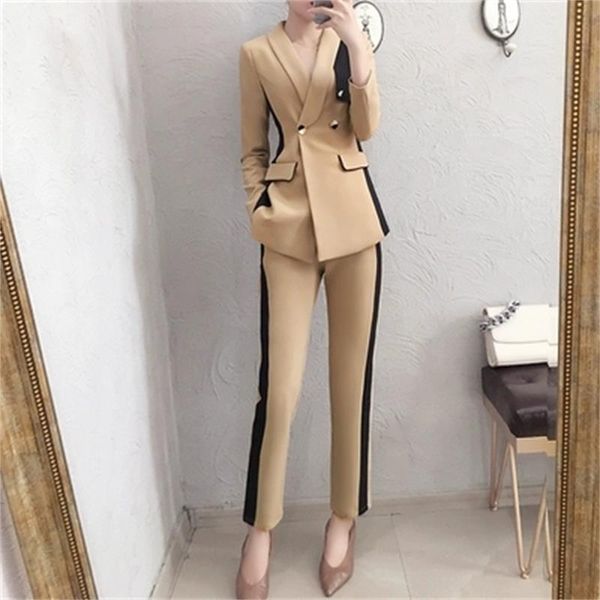 

women's suits & blazers fashion pant suit women spring autumn high end large size temperament goddess + calf pants two-piece, White;black