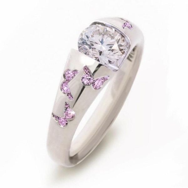 

women's fashion butterfly ring white zircon blue gem stone elegant allure princess engagement birthday party jewelry wedding rings, Slivery;golden