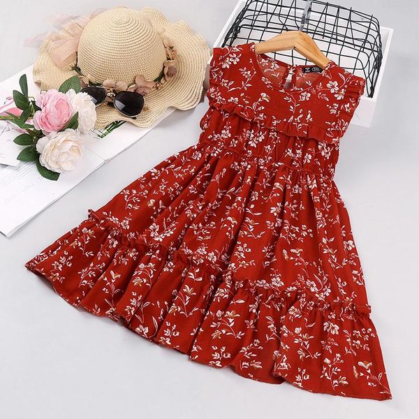 

girl's dress round neck sleeveless floral for birthday party vacation pography girls casual dresses beach summer, Red;yellow