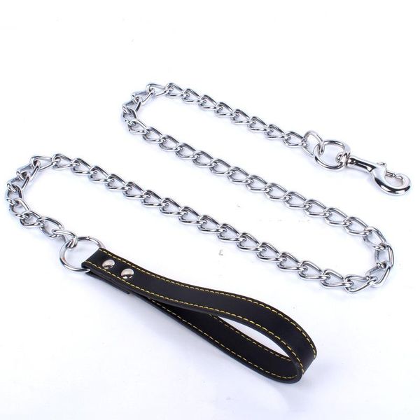

stainless steel pet dog chain for small medium leash handle leads pu leather iron anti-bite metal collars & leashes