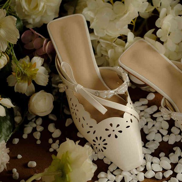 

sandals spring hollow pearl bowknot wild thick high-heeled sandals and slippers square head banquet dress small size women's shoes, Black