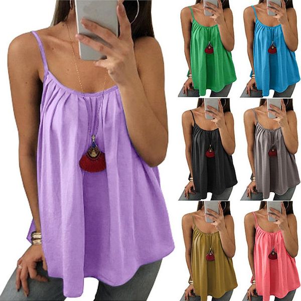 

women's tanks & camis plus size women tank spaghetti strap chiffoon vest cami ladies pleated multicolor loose tee tunic, White