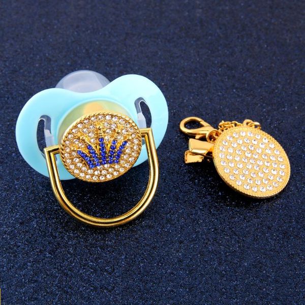 

pacifiers# bling blue pink crown rhinestones baby pacifier with chain clip elegant holder infant dummy shower gift