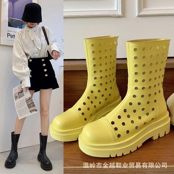 

boots summer thin sandals women 2021 net breathable hollow solid color short fashion female, Black