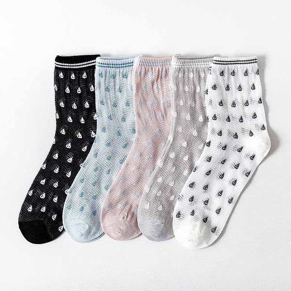 

socks summer breathable spring ultra thin middle tube mesh crystal stockings women's solid color raindrops cotton stockings thin, Black;white